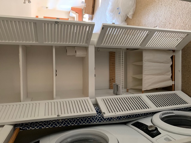 In-unit washer and dryer with built-in shelving